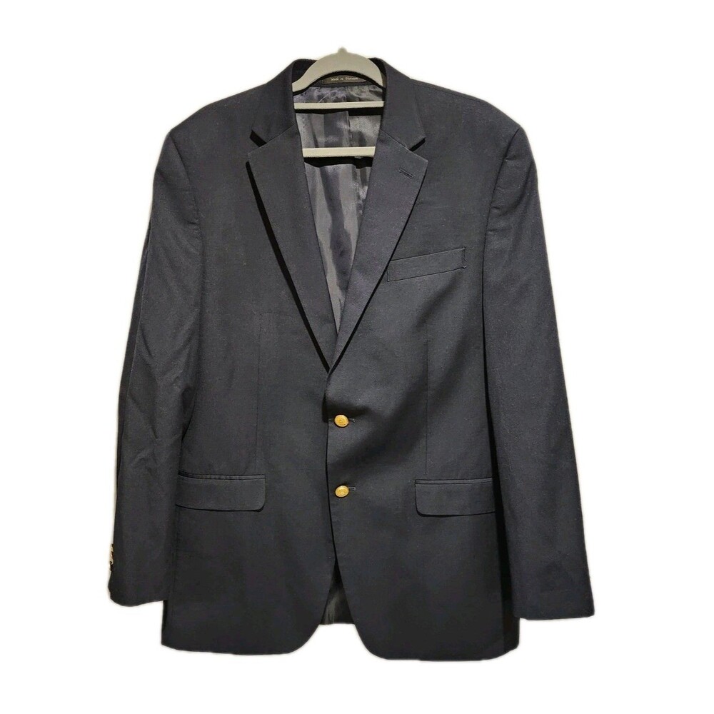 Ralph Lauren Wool Blend Sport Coat Navy Gold Buttons Size 42L